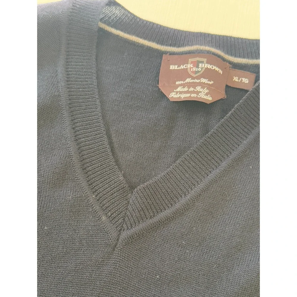 Black Brown 1826 Mens XL Merino Wool V-Neck Sweater Made in Italy Long Sleeve‎
